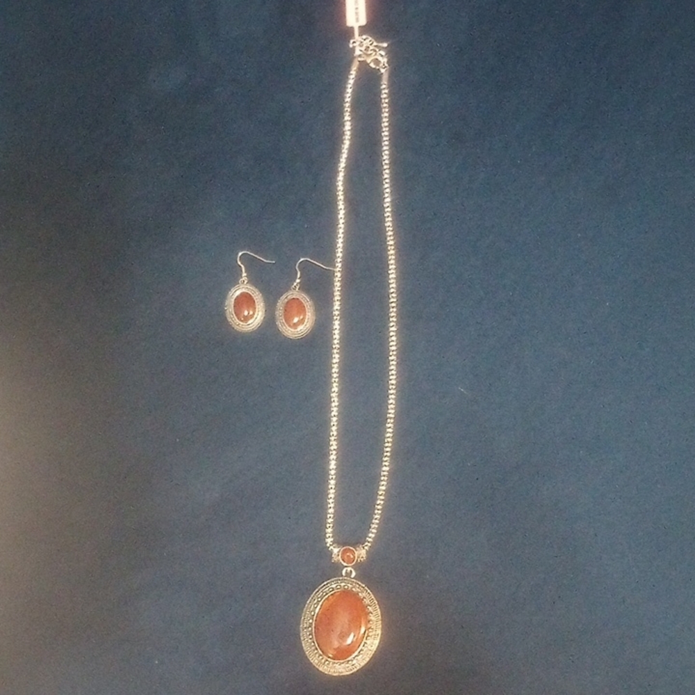 Carnelian In Silvertone Jewelry Set